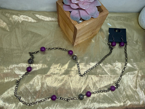 Long Necklaces and Earring Set-copper/Purple