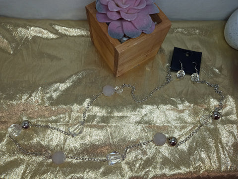 Long Necklaces and Earring Set-Silver/Clear