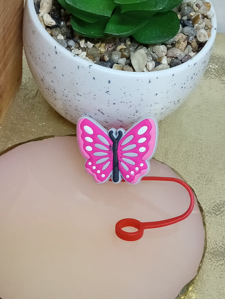 Pink Butterfly Straw Toppers
