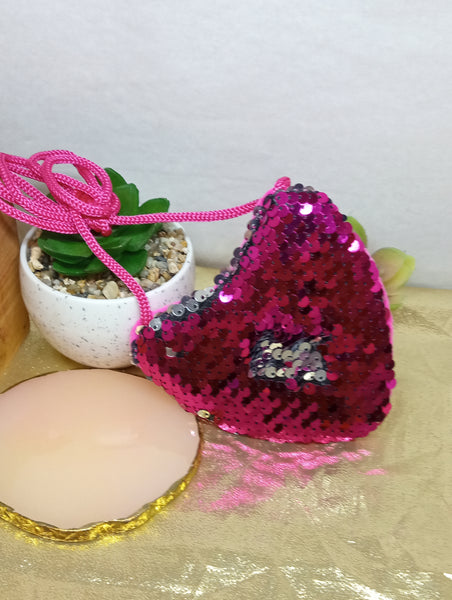 Hot Pink Heart Shaped Sequin Mini Purse