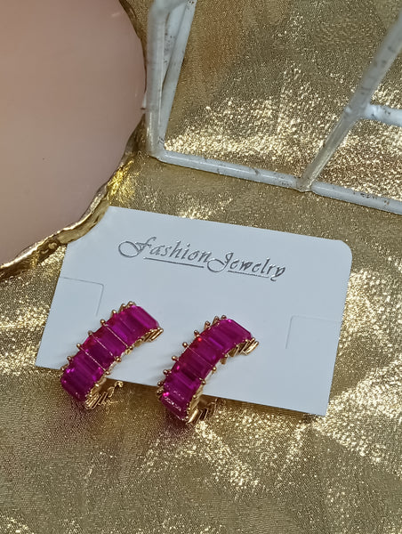 Assorted Gold Plated Earrings-Pink Hoop