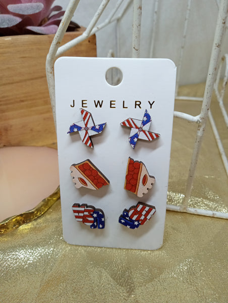 Red White Blue Style Earrings-USA Triple Pack