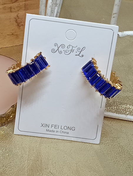Assorted Gold Plated Earrings-Blue Hoop