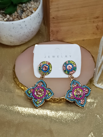 Beaded Multicolor Flower Earrings