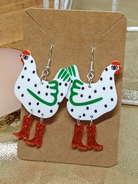Chicken In Rainboots Earrings
