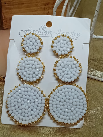 Beaded Earrings-White Circles