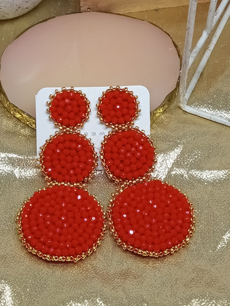 Beaded Earrings-Red Circles