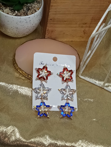 Red White Blue Style Earrings-Triple Star
