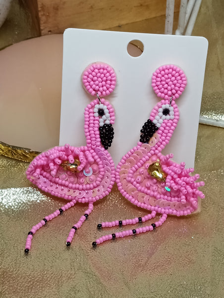 Beaded Earrings-Flamingo