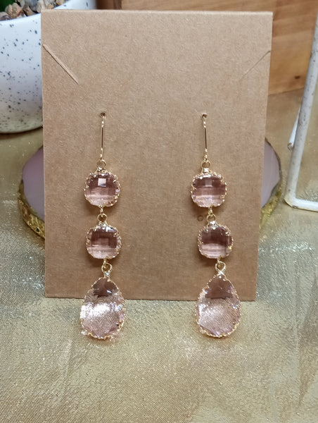Assorted Gold Plated Earrings-Pink crystal