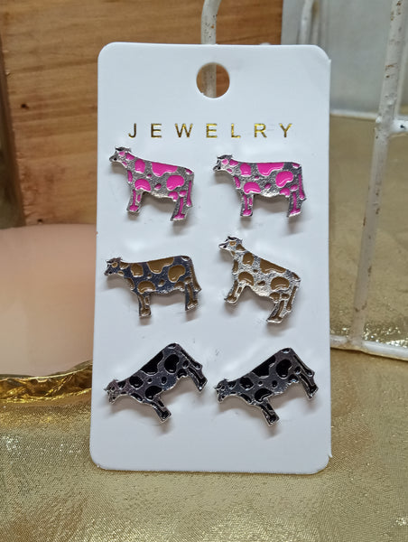 Assorted Gold Plated Earrings-triple Cow Studds