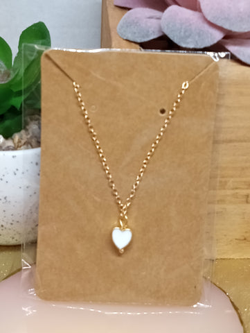 Small Heart Charm Necklace-White