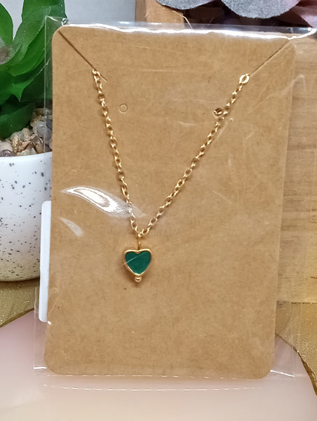 Small Heart Charm Necklace-green