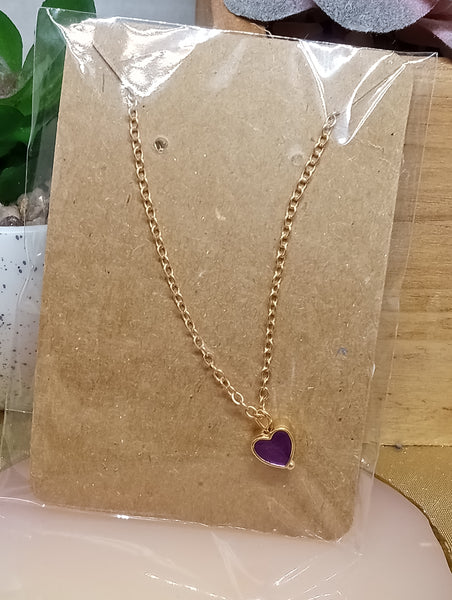 Small Heart Charm Necklace-Purple