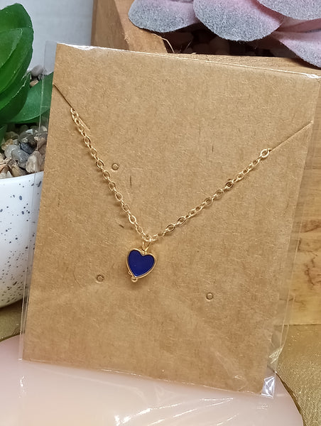 Small Heart Charm Necklace-blue