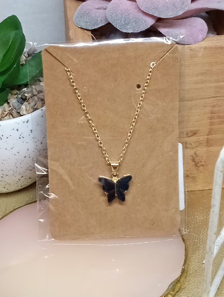 Butterfly Charm Necklace-Black