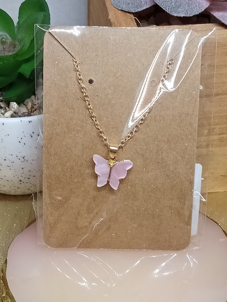 Butterfly Charm Necklace-Light Pink