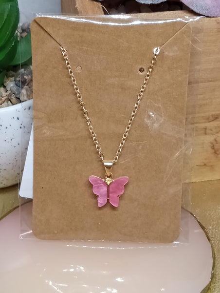 Butterfly Charm Necklace-Pink