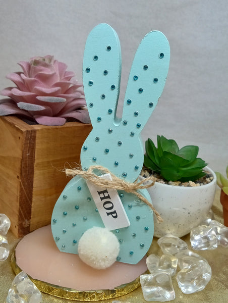 Wooden Blinged Shelf Sitters-Bunny Teal/Teal