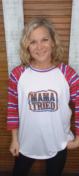 T-Shirts Mid Sleeve-Stripe Sleeve Mama Tried