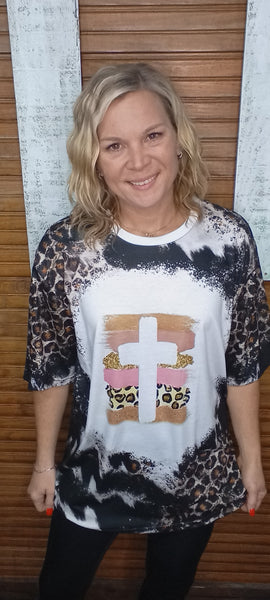 T-Shirts Mid Sleeve-Leopard Cross
