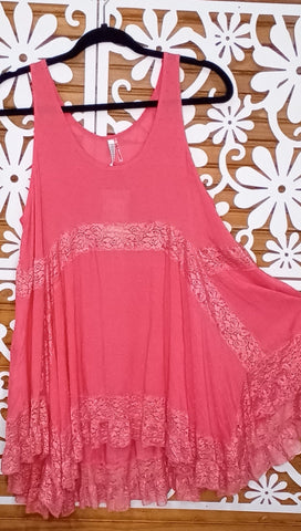 Flowy Coral Lace Tank Top
