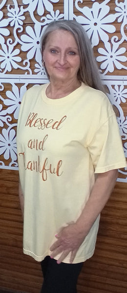 comfort color yellow blessed and thankful t-shirt
