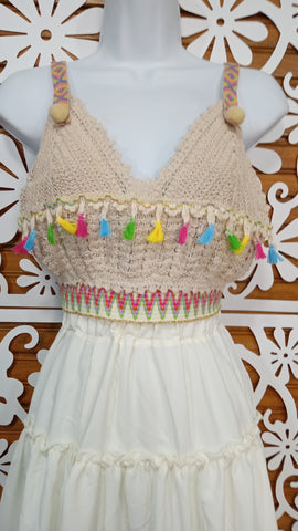 Crochet Crop Top-Multi Color Tassel