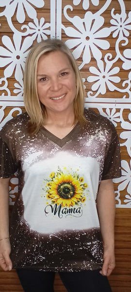 Brown Bleached T-Shirt w/Mama and Sunflower