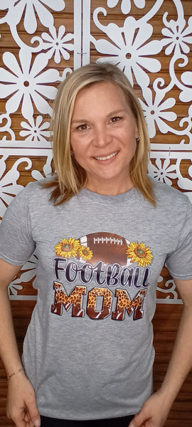 Grey T-shirt w/Football Mom and Sunflowers
