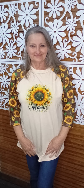 T-Shirts Mid Sleeve-Sunflower-Mama-Mid Sleeve-L