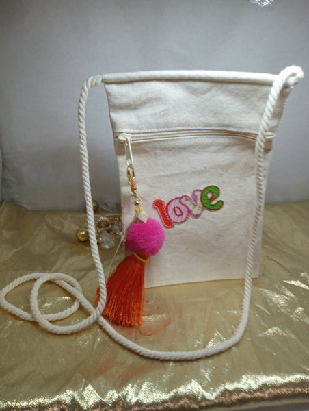 Canvas Purse w/Rope Strap-Love Patch