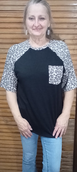 Leopard Sleeve and Pocket Shirt-black