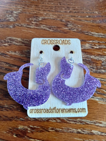 Dachshund Acrylic Earrings-Purple Glitter