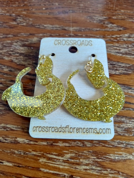 Dachshund Acrylic Earrings-Gold Glitter