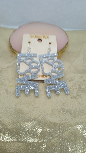 Love Paw Earrings-silver glitter