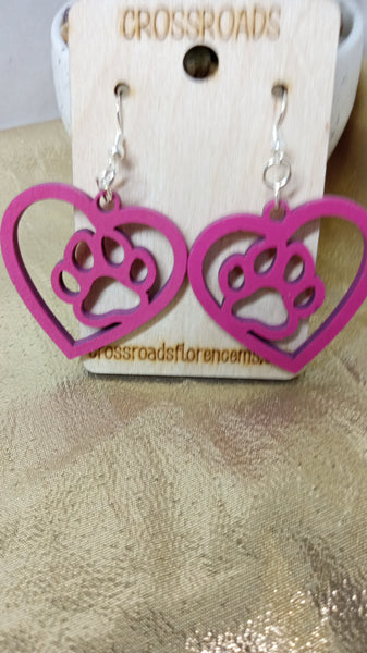 Paw in Heart Earrings-Pink