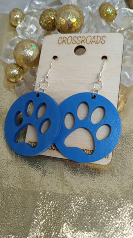 Circle Paw Print Earrings-Blue