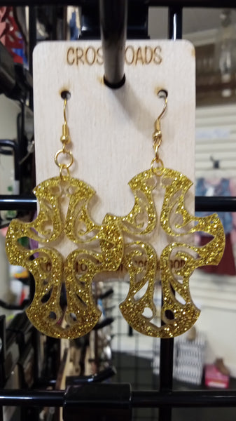 Cross Earrings-Gold glitter