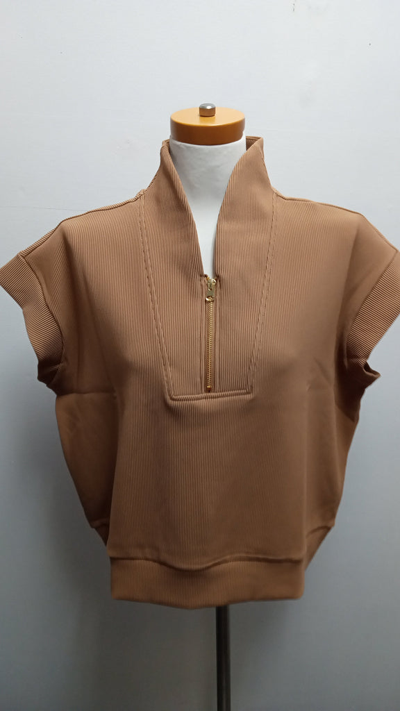 Zenana Brown Zip Up Top Amanda Queen