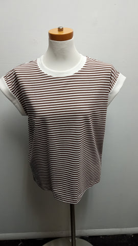 Zenana Brown & White strip top w/cuff sleeves Amanda Queen