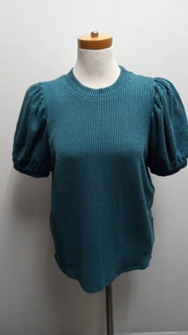 Zenana Dark Teal ribbed top w/puff sleeve Amanda Queen