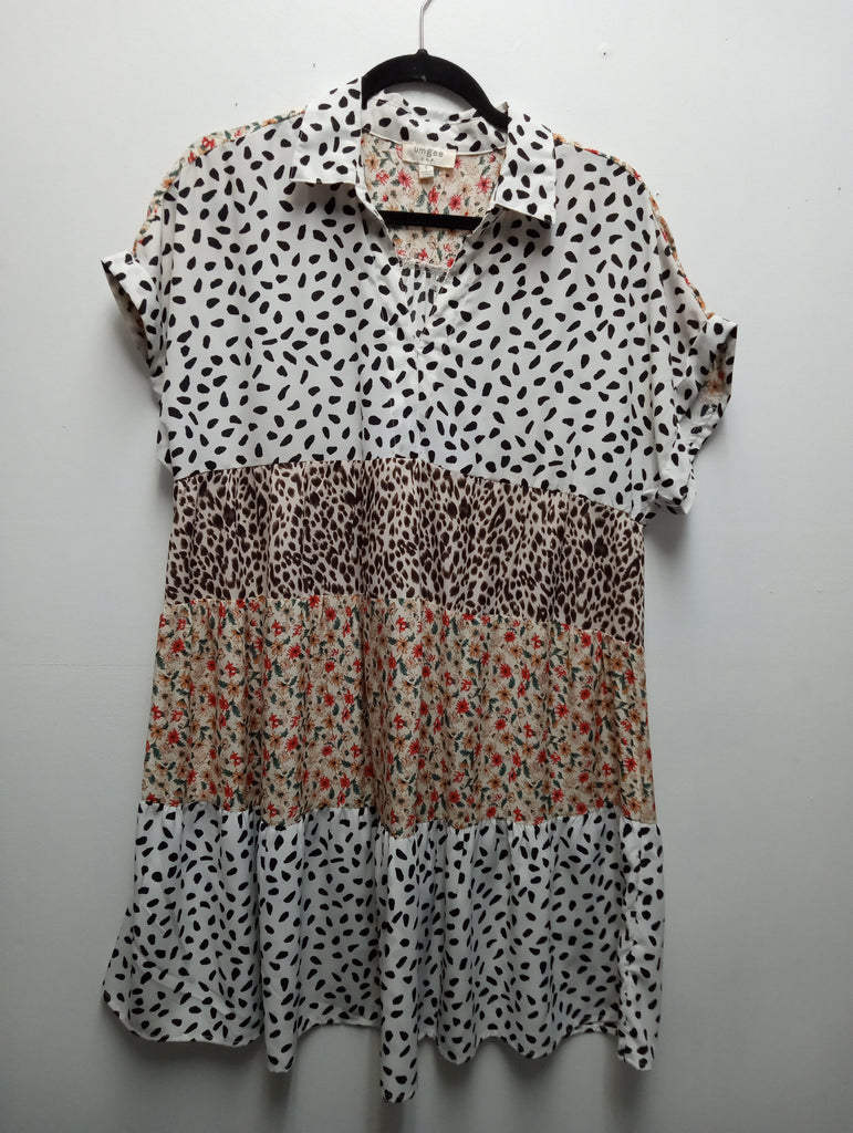 Umgee White/Black dots w/floral leopard white/black Dress Kay Kayla