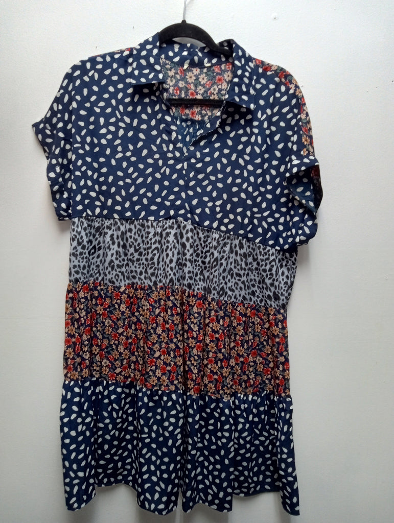 Navy Floral dress w/white dots/leopard Kay Kayla