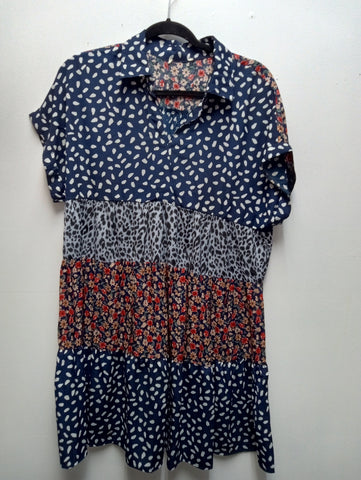 Navy Floral dress w/white dots/leopard Kay Kayla