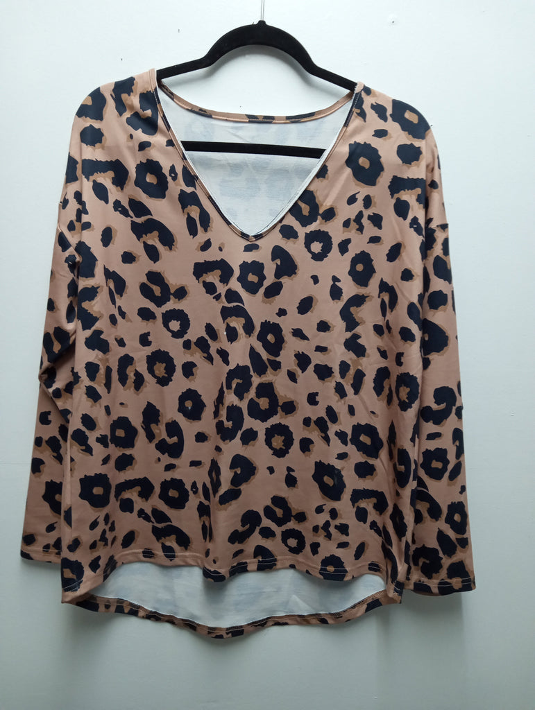 Tan/Black Leopard V-Neck top Kay Kayla