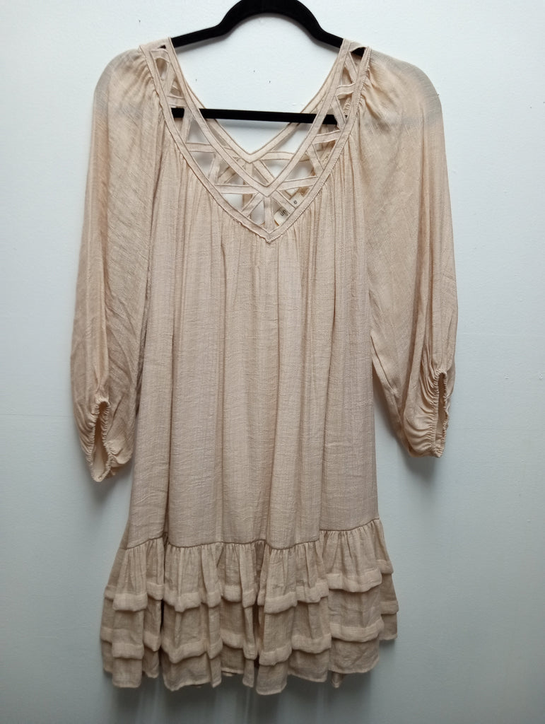 Umgee tan 3/4 sleeve ruffle bottom dress Kay Kayla