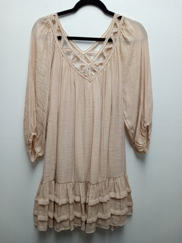 Umgee tan 3/4 sleeve ruffle bottom dress Kay Kayla