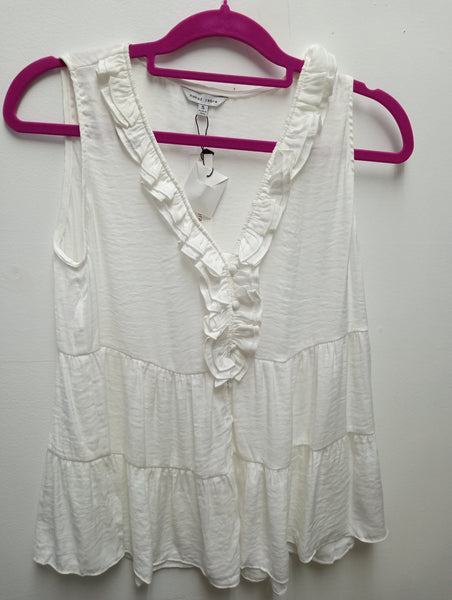 Naked Zebra Tiered Sleeveless Top | Flowy Women's Top in Blue & White Amanda Queen