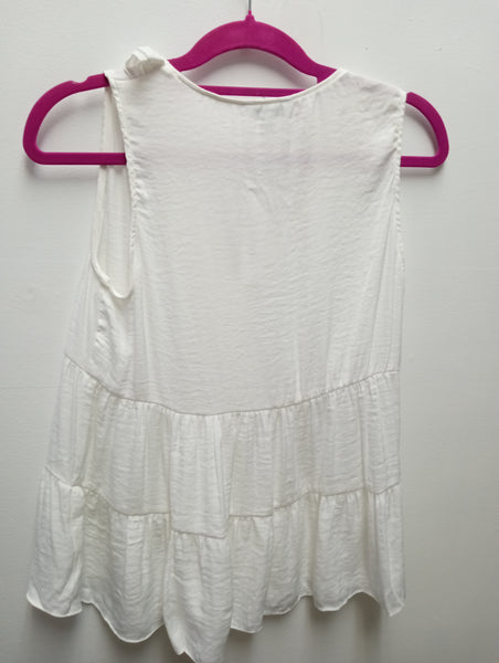 Naked Zebra Tiered Sleeveless Top | Flowy Women's Top in Blue & White Amanda Queen